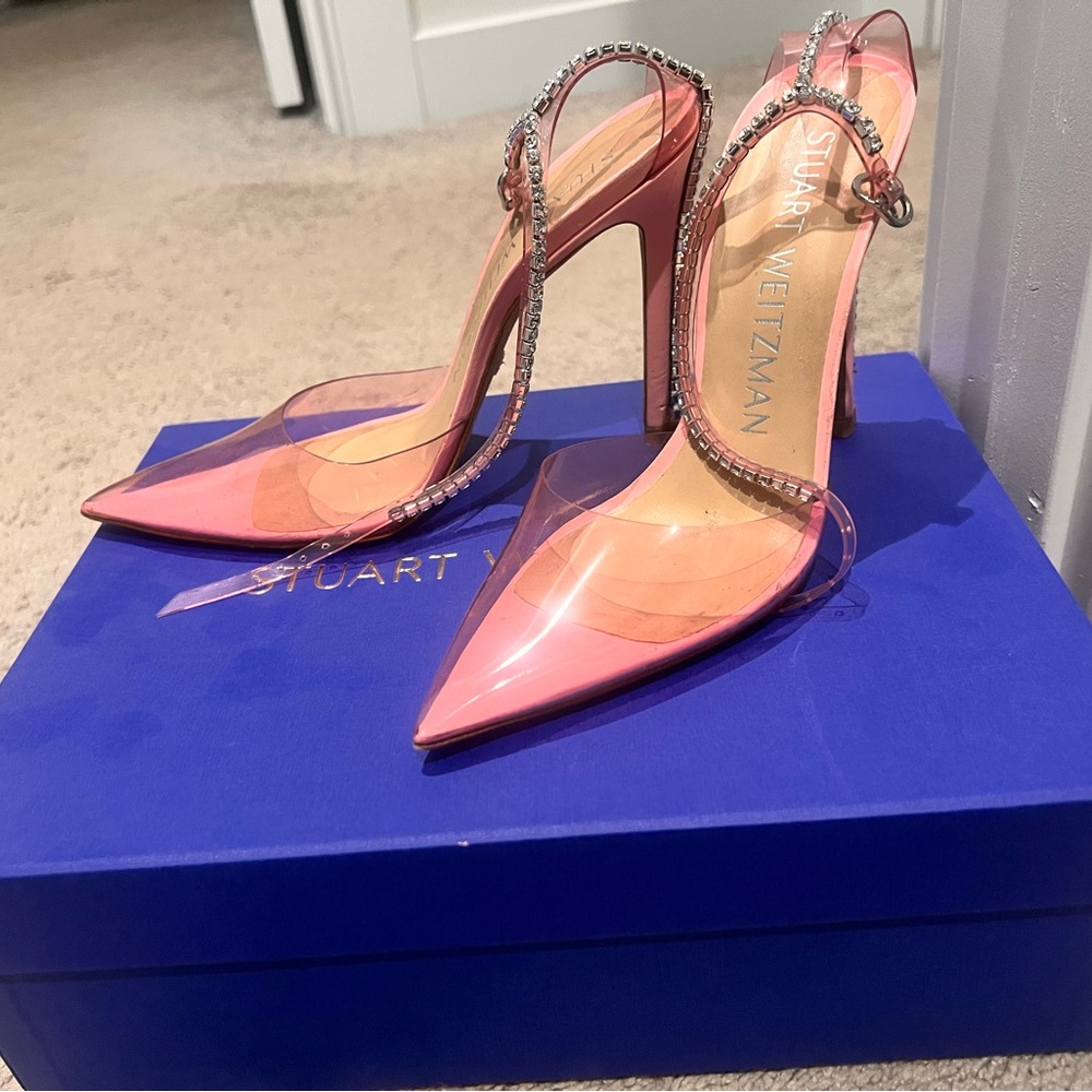 Stuart Weitzman Glam 110 PVC Pump Pink and Clear Heels